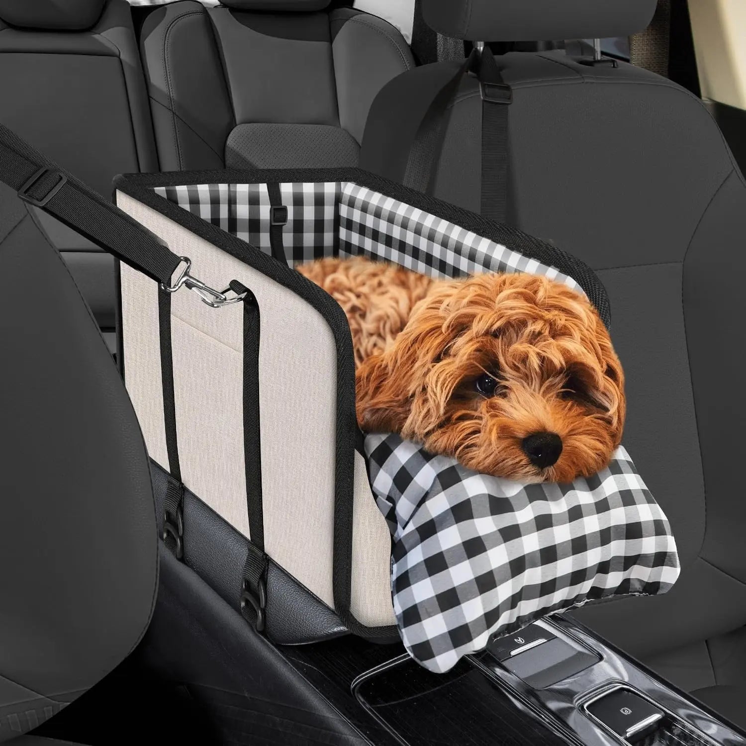Must-Have Center Console Dog Car Seat - Anxiety Relief Small Pet Booster Seat, Ultra-Safe Armrest Dog Bed for Travel, Cozy & Secure Car Seat for Small Dogs & Cats