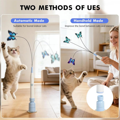 Interactive Butterfly Wand Cat Toy – USB Rechargeable, Auto Spin & Jump with Trigger Sensor, Dual Play Modes (Self-Play & Handheld), Suction Cup Mount – Fun for Indoor Cats & Kittens, Keeps Cats Active