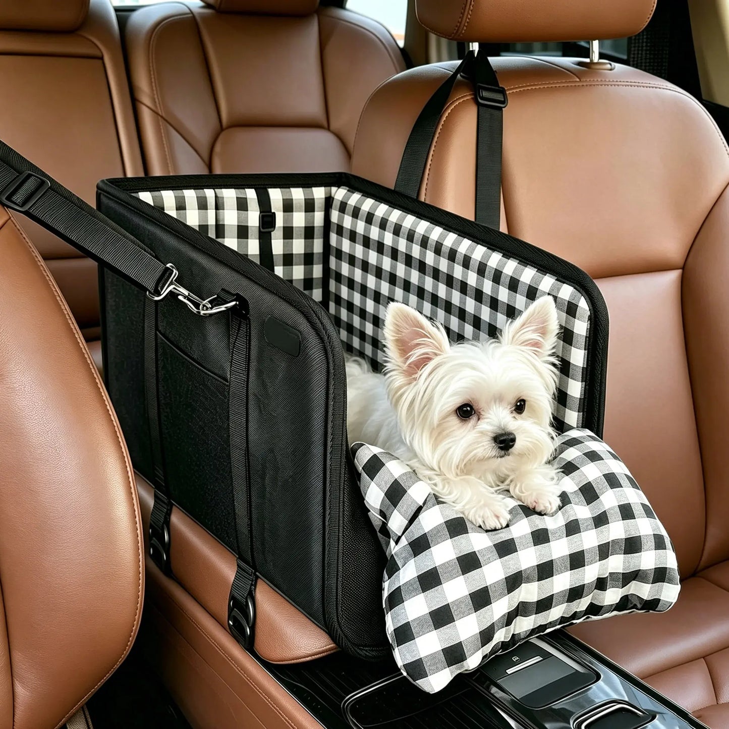 Must-Have Center Console Dog Car Seat - Anxiety Relief Small Pet Booster Seat, Ultra-Safe Armrest Dog Bed for Travel, Cozy & Secure Car Seat for Small Dogs & Cats