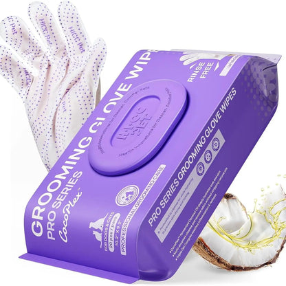 HICC PET 20Pcs Dog Grooming Wipes - No-Rinse Hypoallergenic Glove Wipes with Fermented Oils for Hair Removal, Deodorizing, Skin Hydration, Bath-Free Dog Grooming