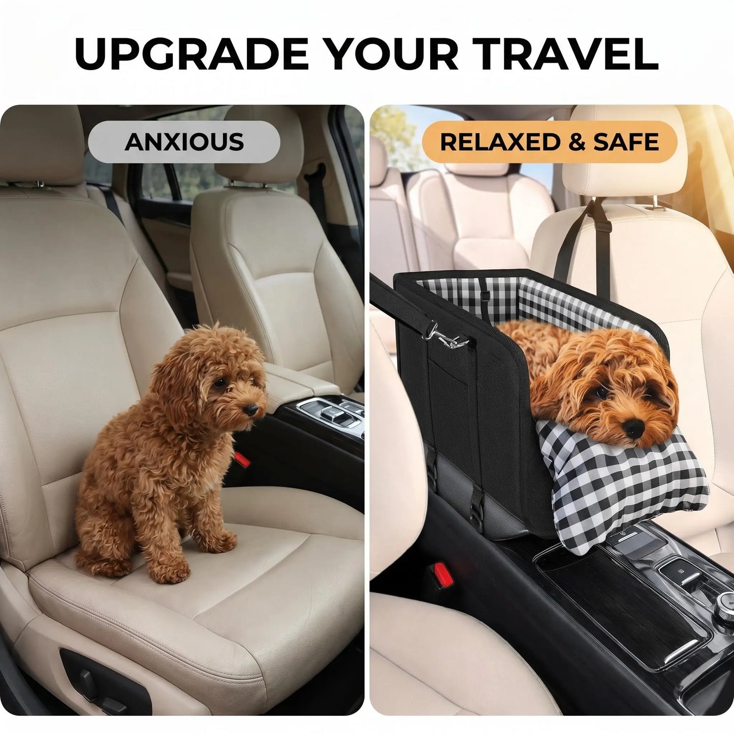 Must-Have Center Console Dog Car Seat - Anxiety Relief Small Pet Booster Seat, Ultra-Safe Armrest Dog Bed for Travel, Cozy & Secure Car Seat for Small Dogs & Cats