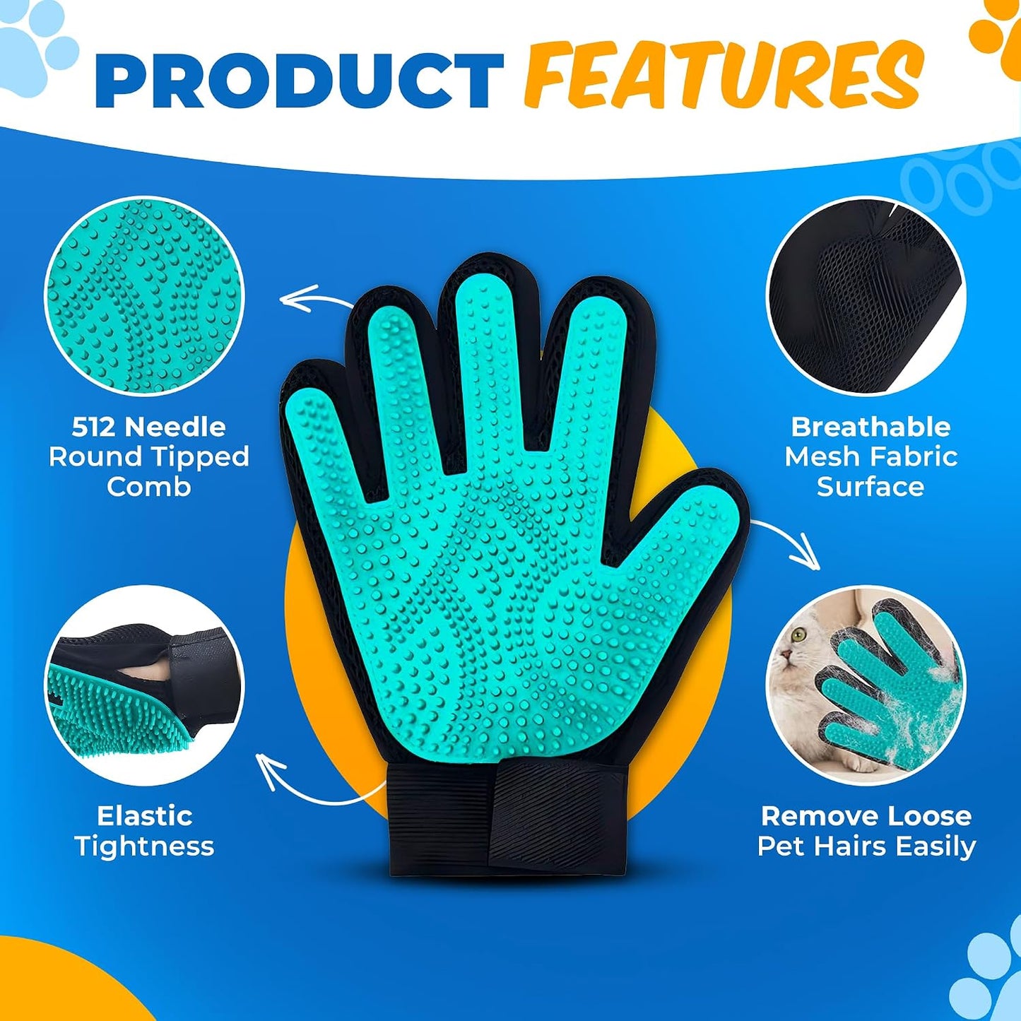 Pet Hair Removal Glove for Dogs & Cats – Dog Grooming Gloves for Shedding, Pet Hair Remover Glove – Pet Grooming Gloves, Cat Grooming Gloves & Cat Brush Glove (Glove + Pet Hair Revomal Kit)
