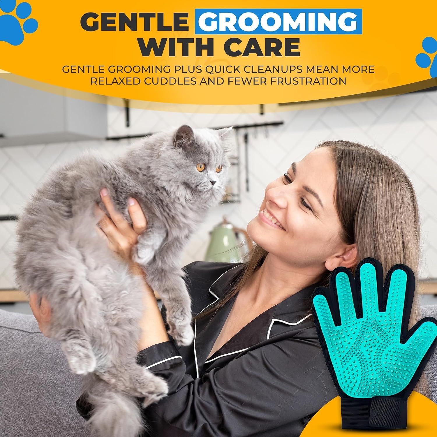 Pet Hair Removal Glove for Dogs & Cats – Dog Grooming Gloves for Shedding, Pet Hair Remover Glove – Pet Grooming Gloves, Cat Grooming Gloves & Cat Brush Glove (Glove + Pet Hair Revomal Kit)