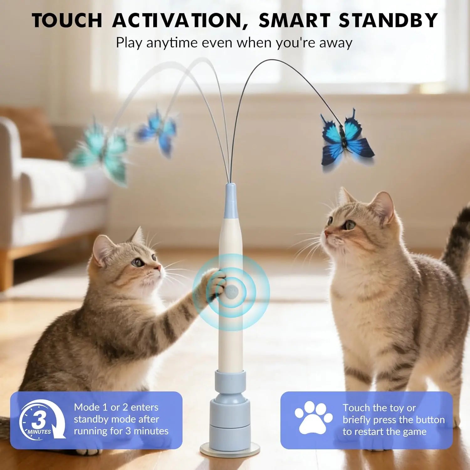 Interactive Butterfly Wand Cat Toy – USB Rechargeable, Auto Spin & Jump with Trigger Sensor, Dual Play Modes (Self-Play & Handheld), Suction Cup Mount – Fun for Indoor Cats & Kittens, Keeps Cats Active