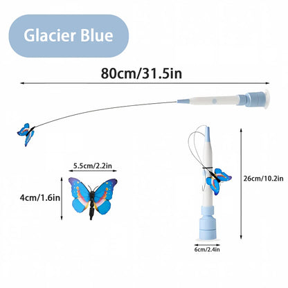 Interactive Butterfly Wand Cat Toy – USB Rechargeable, Auto Spin & Jump with Trigger Sensor, Dual Play Modes (Self-Play & Handheld), Suction Cup Mount – Fun for Indoor Cats & Kittens, Keeps Cats Active