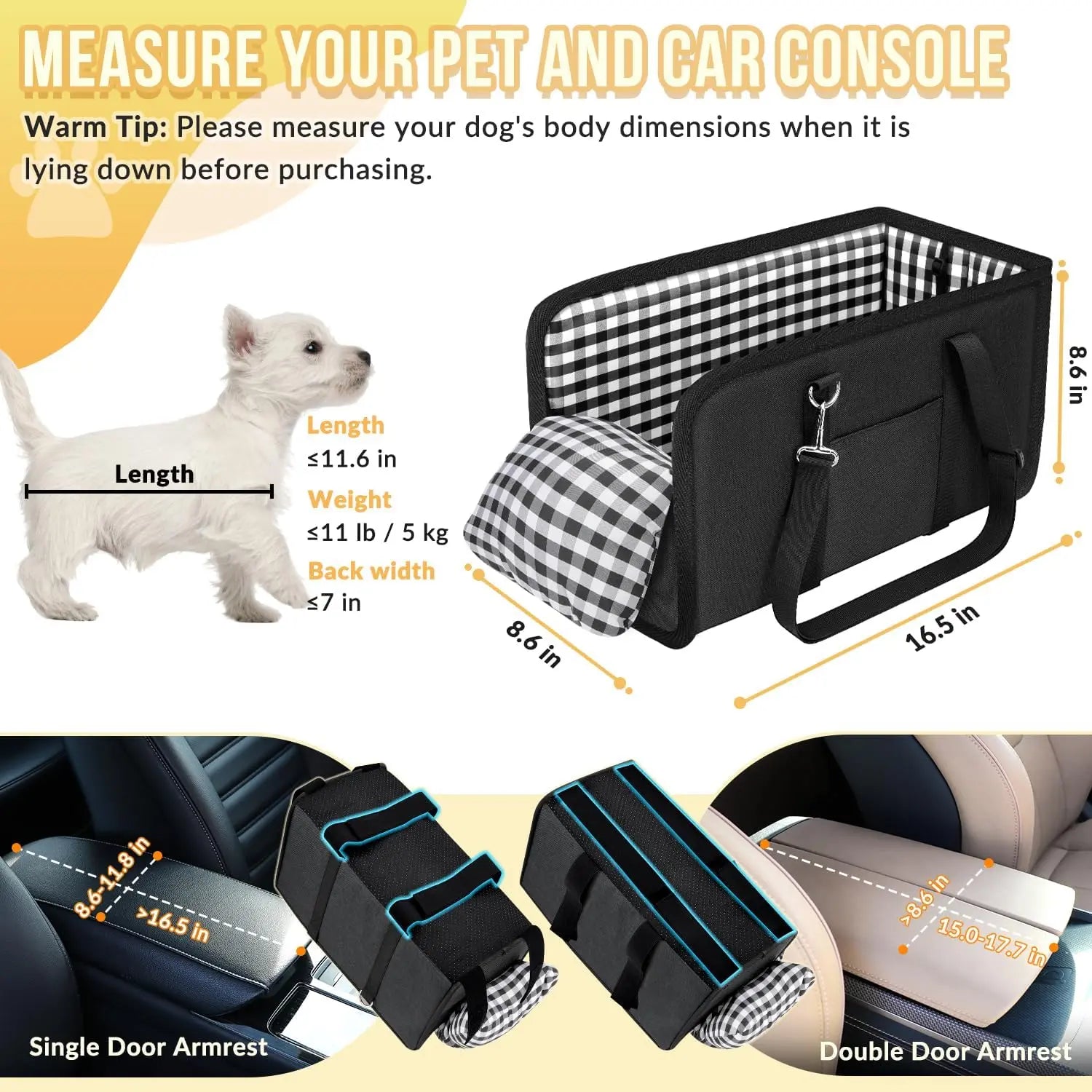 Must-Have Center Console Dog Car Seat - Anxiety Relief Small Pet Booster Seat, Ultra-Safe Armrest Dog Bed for Travel, Cozy & Secure Car Seat for Small Dogs & Cats