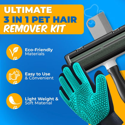 Pet Hair Removal Glove for Dogs & Cats – Dog Grooming Gloves for Shedding, Pet Hair Remover Glove – Pet Grooming Gloves, Cat Grooming Gloves & Cat Brush Glove (Glove + Pet Hair Revomal Kit)