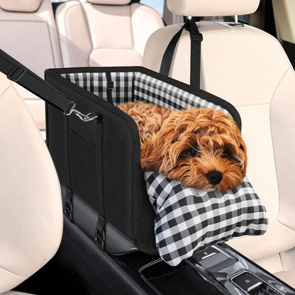 Must-Have Center Console Dog Car Seat - Anxiety Relief Small Pet Booster Seat, Ultra-Safe Armrest Dog Bed for Travel, Cozy & Secure Car Seat for Small Dogs & Cats