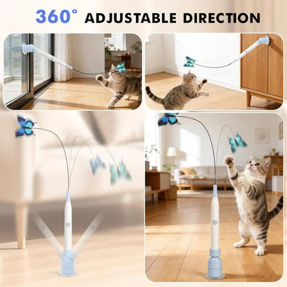 Interactive Butterfly Wand Cat Toy – USB Rechargeable, Auto Spin & Jump with Trigger Sensor, Dual Play Modes (Self-Play & Handheld), Suction Cup Mount – Fun for Indoor Cats & Kittens, Keeps Cats Active
