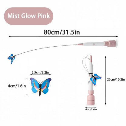 Interactive Butterfly Wand Cat Toy – USB Rechargeable, Auto Spin & Jump with Trigger Sensor, Dual Play Modes (Self-Play & Handheld), Suction Cup Mount – Fun for Indoor Cats & Kittens, Keeps Cats Active