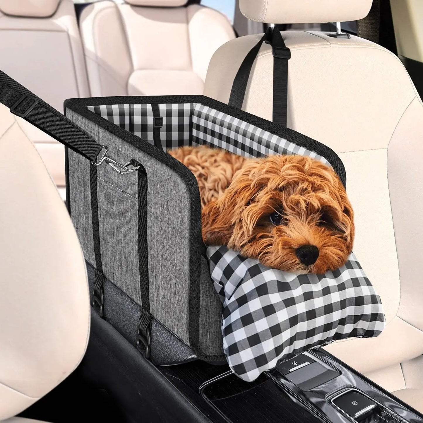 Must-Have Center Console Dog Car Seat - Anxiety Relief Small Pet Booster Seat, Ultra-Safe Armrest Dog Bed for Travel, Cozy & Secure Car Seat for Small Dogs & Cats