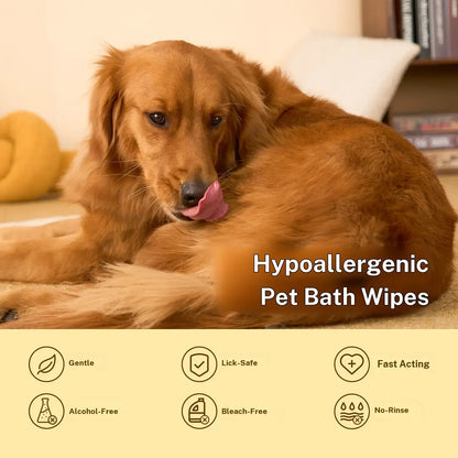 HICC PET 20Pcs Dog Grooming Wipes - No-Rinse Hypoallergenic Glove Wipes with Fermented Oils for Hair Removal, Deodorizing, Skin Hydration, Bath-Free Dog Grooming