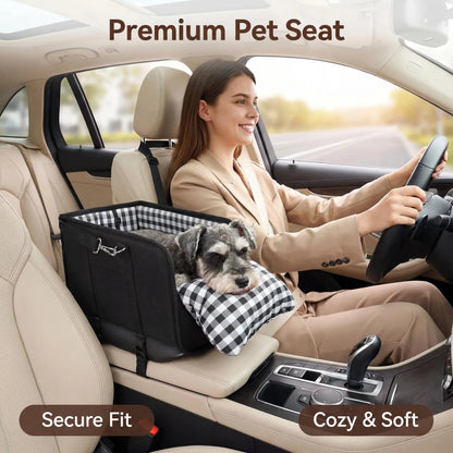 Must-Have Center Console Dog Car Seat - Anxiety Relief Small Pet Booster Seat, Ultra-Safe Armrest Dog Bed for Travel, Cozy & Secure Car Seat for Small Dogs & Cats