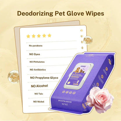 HICC PET 20Pcs Dog Grooming Wipes - No-Rinse Hypoallergenic Glove Wipes with Fermented Oils for Hair Removal, Deodorizing, Skin Hydration, Bath-Free Dog Grooming