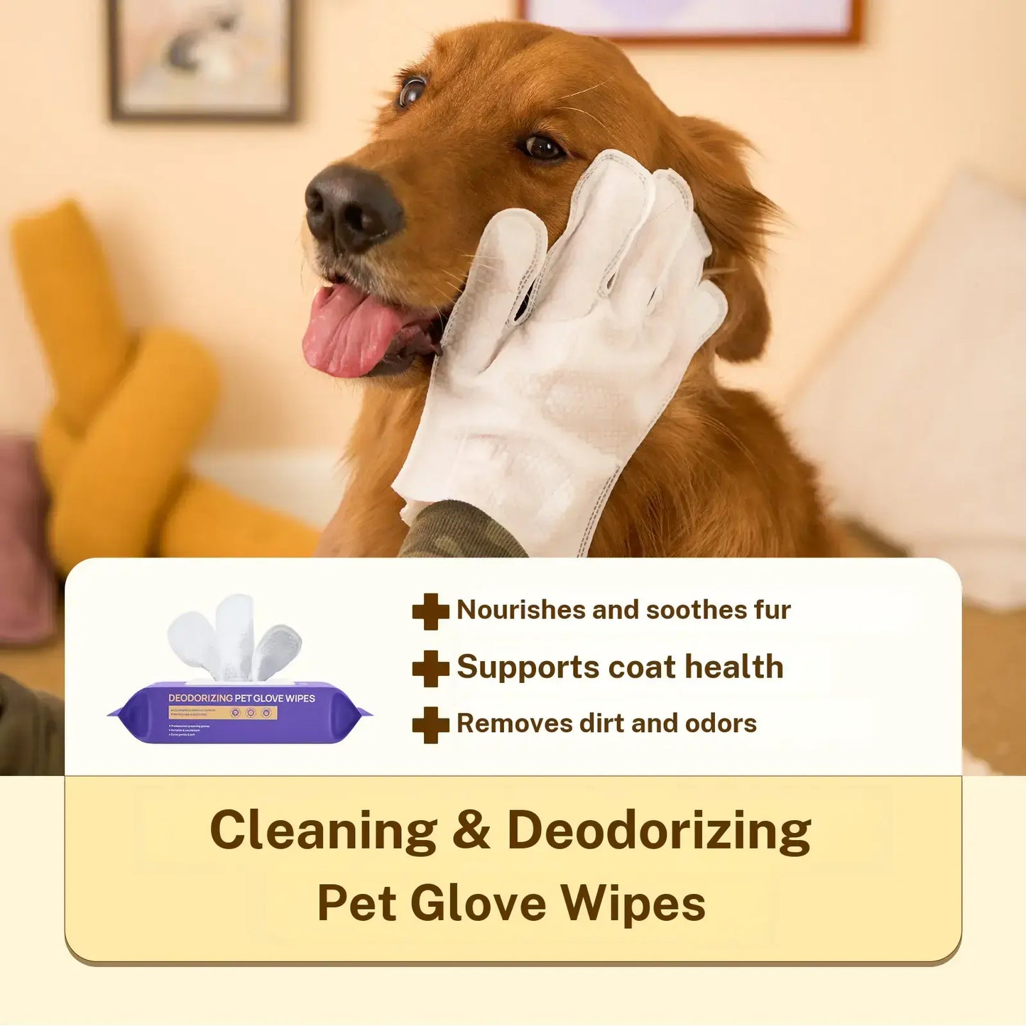 HICC PET 20Pcs Dog Grooming Wipes - No-Rinse Hypoallergenic Glove Wipes with Fermented Oils for Hair Removal, Deodorizing, Skin Hydration, Bath-Free Dog Grooming